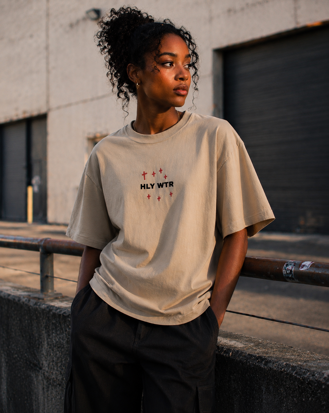 HLY WTR Core Oversized Tee — Seven Crosses (Stone)
