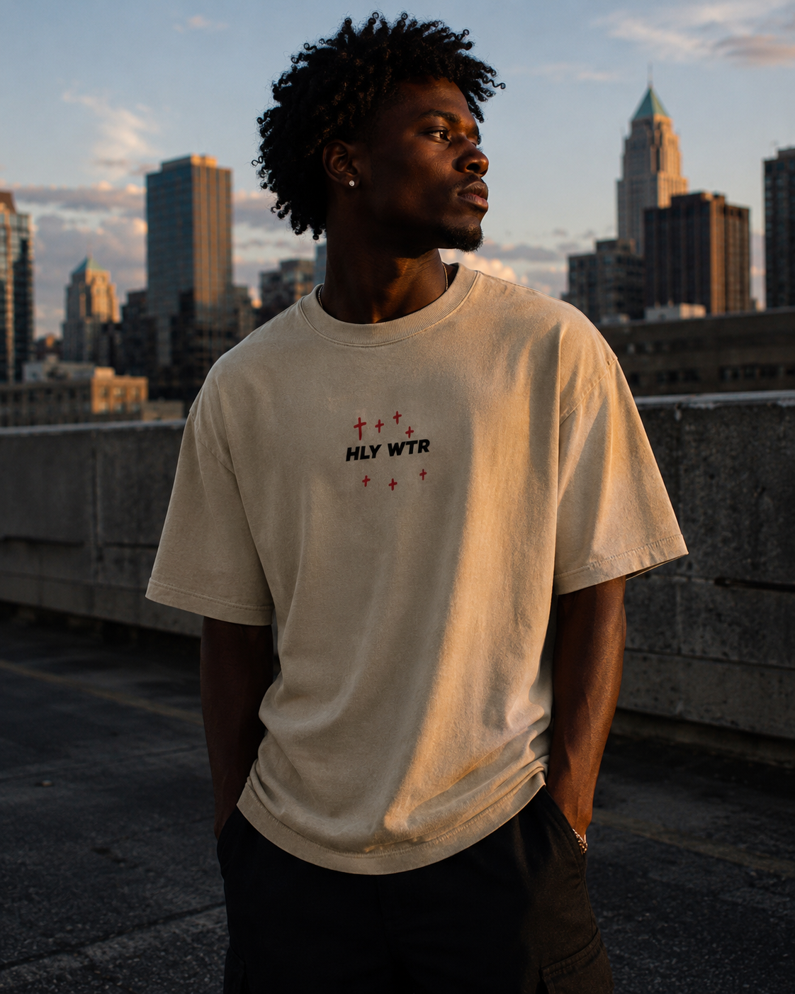 HLY WTR Core Oversized Tee — Seven Crosses (Stone)